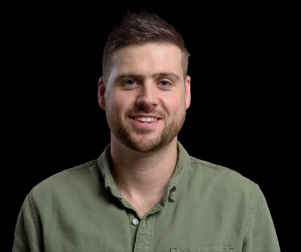 Corporate headshots in Harrogate - man in a casual shirt on a black background