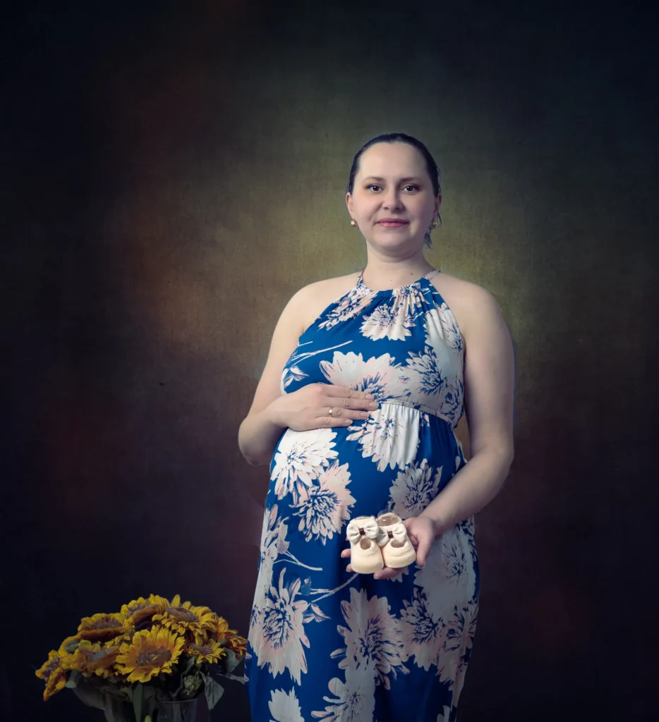 Iryna Maternity - Studio-1 Studio maternity portrait by Dick Lloyd Photography – the beginning of a family story captured through child photography in Harrogate